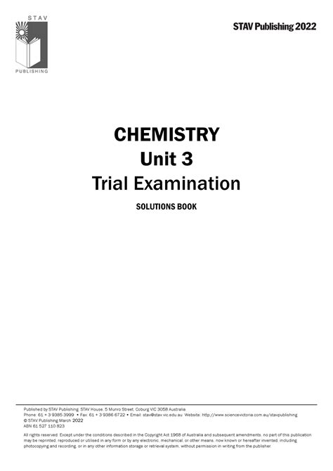 Stav unit 3 chemistry trial paper answers. - Fundamental laboratory approaches for biochemistry and biotechnology 2nd edition.