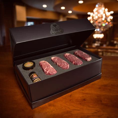 Steak gift box. In the box: 100% grass-fed, grass-finished ground beef, top sirloin steaks, boneless pork chops, chicken wings, St. Louis ribs, chicken breasts, and ButcherBox burgers. 