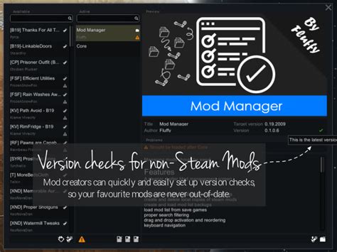 Steam workshop rimworld mod manager.  Mod Manager features Separate lists for available and...