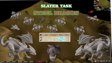 Steel dragon task osrs. The metal dragon room in Brimhaven dungeon contains four level 246 steel dragons, and the task-only section has another nine steel dragons of the same level. Catacombs of Kourend. Slightly more powerful versions of steel dragons are found in the Catacombs of Kourend. They are located on the western edge of the dungeon. 