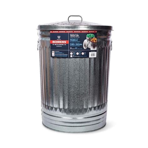 31 Gal. Galvanized Steel Round Metal Household Trash Can with Lid. Add to Cart. Compare $ 22. 97 (742) Model# 00108. Behrens. 6 Gallon Galvanized Steel Round Trash Can with Locking Lid. Add to Cart. Compare $ 2069. 00 (5) Model# 453-002-8002. TuffBoxx Series 35 in. W x 27 in. D 33 in. H Green Galvanized Metal Animal-Proof Outdoor …. 