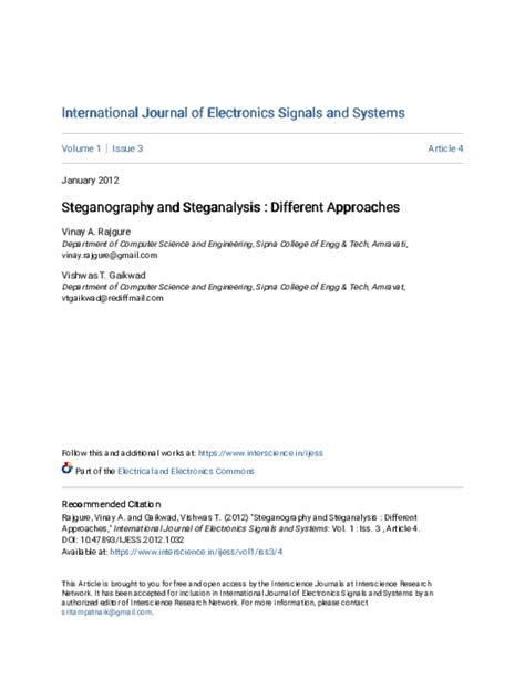 Steganography and Steganalysis: Different Approaches for