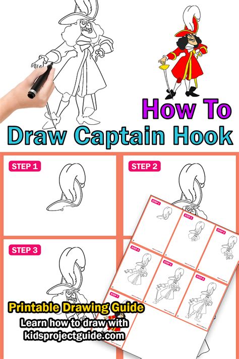 Step by Step How to Draw Captain James Hook from Jake and the Never