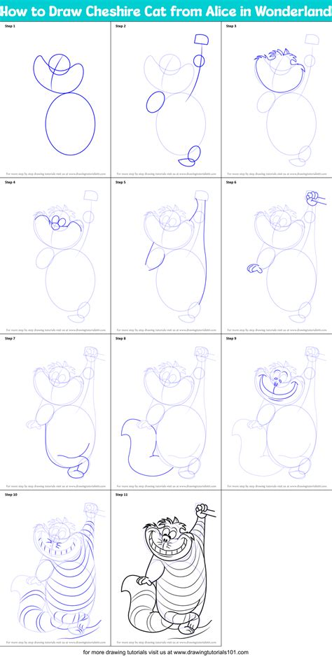 Step by Step How to Draw Cheshire Cat from Alice in Wonderland