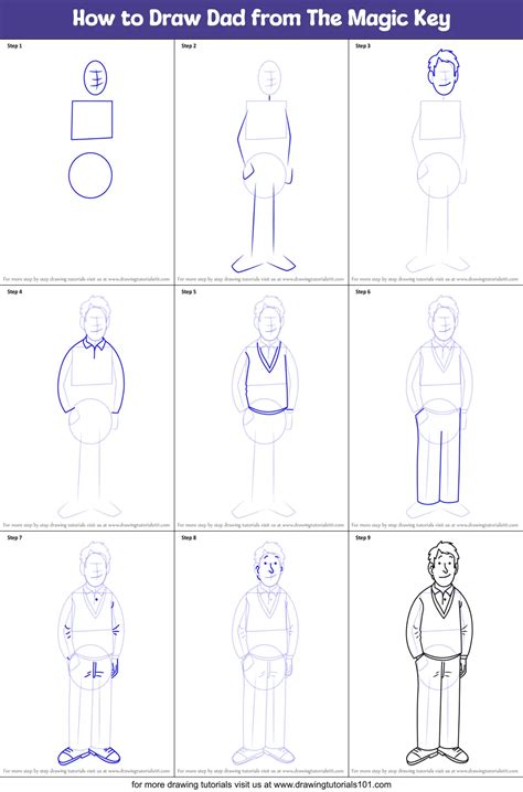 Step by Step How to Draw Dad from The Magic Key