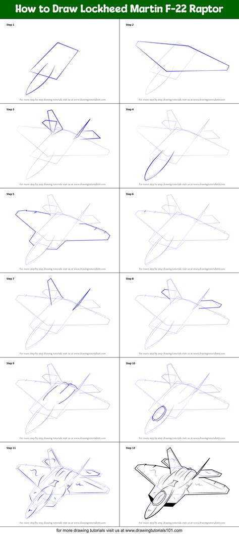 Step by Step How to Draw Lockheed Martin F22 Raptor