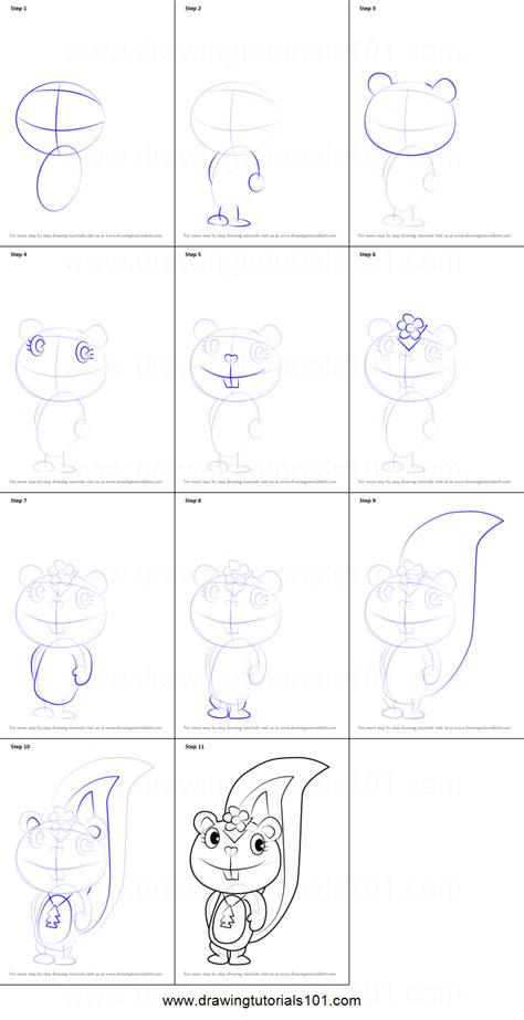 Step by Step How to Draw Petunia from Happy Tree Friends