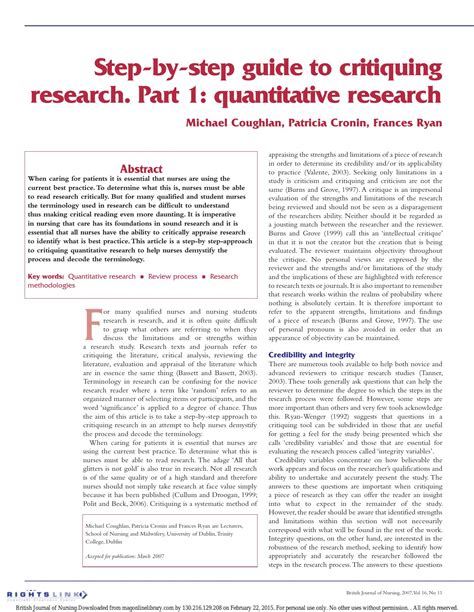 Step by guide to critiquing research part 1 quantitative. - Fear no evil henry thomas jones.