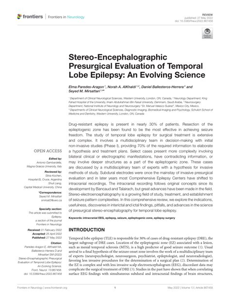 Stereo-Encephalographic Presurgical Evaluation of Temporal Lobe …