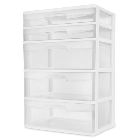 Sterilite plastic 5 drawer wide tower white. Things To Know About Sterilite plastic 5 drawer wide tower white. 