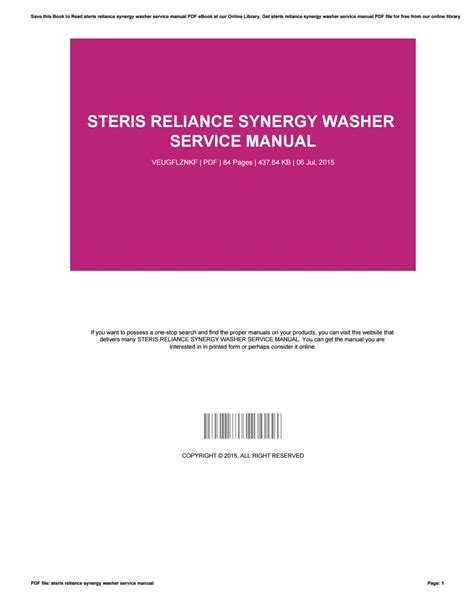 Steris reliance synergy washer service manual. - Carrello elevatore raymond codice 26 manuale di riparazione.