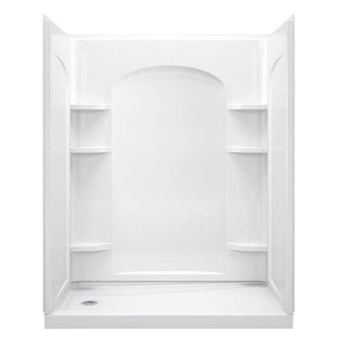 Shop sterling ensemble 5-piece 34-in w x 60-in l x 75-in h white alcove shower kit (center drain) drain includedLowes.com. Find a Store Near Me. Delivery to. ... Kit includes shower base, wall set, back wall, end walls, shower door, drain, installation kit, strainer.