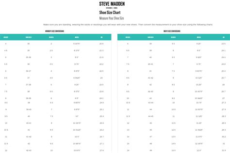 Steve Madden Size Chart Clothing