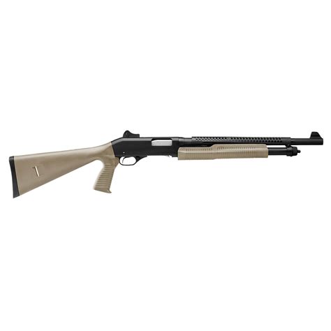 This model combines an 18.5-inch security barrel, bead sights and a black matte synthetic stock. Available in 3-inch, 12-gauge chambering with cylinder choke, 14.5-inch length of pull, bottom-loading tube magazine and five-plus-one capacity. Features. Redesigned synthetic stock and fore-end.