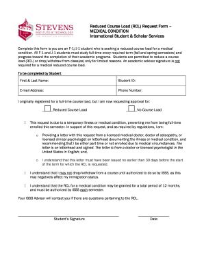 Stevens Institute of Technology Reduced Course Load (RCL) Request Form Medical Condition