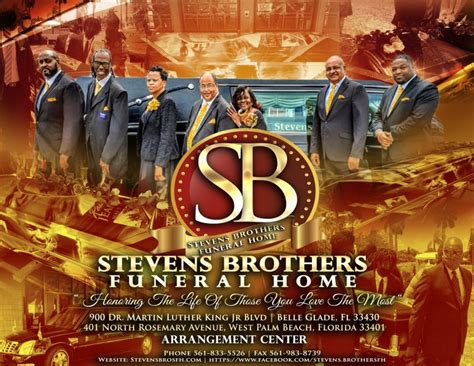 Stevens brothers funeral home. FUNERAL SERVICE: Saturday, February 19, 2022 Ebenezer Baptist Church 633 5th Street, W.P.B, Fl 33401 11:00am. Arrangements Entrusted To Stevens Brothers Funeral Home (561)-833-5526 Send flowers to ... 
