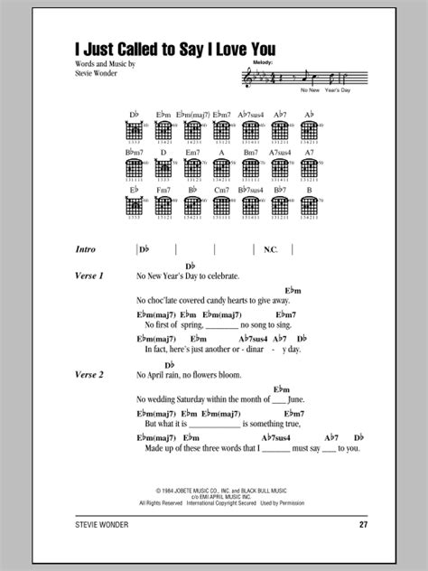 Stevie Wonder - I Just Called To Say I Love You - Chords & Lyrics