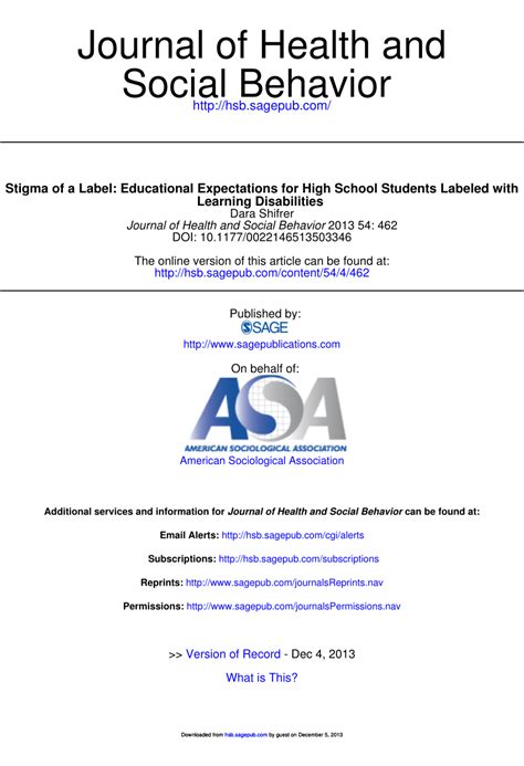 Stigma of a Label: Educational Expectations for High School …