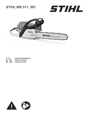 Stihl ms 311 manual. STIH) STIHL MS 311, 391. 2009-06. Contents. 1. Introduction and Safety Precautions. 6. Engine. 27. Muffler Leakage Test Preparations Vacuum Test Pressure Test Oil Seals Shroud Cylinder ... 