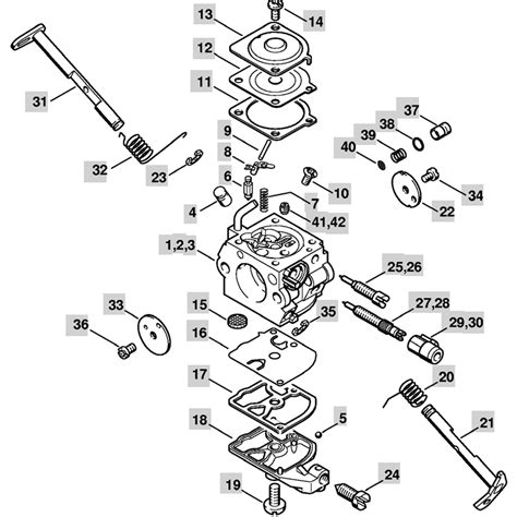 Stihl ms250 carburetor diagram. Adjust this screw too rich and the chainsaw will blubber, too lean and it will over rev. Screws (H) & (L) – Turn the adjustment Screws (H) & (L) down onto their seats (clockwise). Back them off 1 complete turn (counter-clockwise) Screw (LA) – Turn (LA) Idle Speed screw until the chain stops. Then turn counter-clockwise one quarter of a turn. 