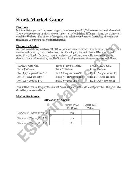 Stock Market Game Worksheet Answers