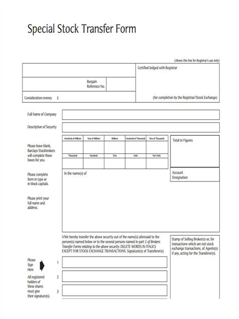 Stock Transfer Form Free Fillable PDF Forms