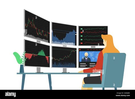 Stock market trader looking at multiple computer Vector Image