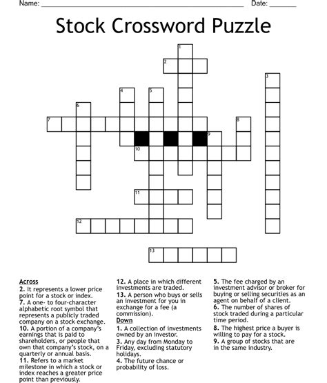 Stock purchase phrase crossword clue. Establishing ownership of stock depends on how the stock was purchased, according to the Securities and Exchange Commission. A brokerage firm may have purchased the stock or it may... 