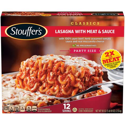Stoffers lasagna. Remove frozen lasagna from package and peel off clear film on top. Add the lasagna to the pan upside down and cook at 350 degrees for 18 minutes. Open up the air fryer and carefully flip the lasagna right side up in the pan and replace basket back in the air fryer. Cook for another 5 minutes. Carefully remove lasagna from baking pan and place ... 