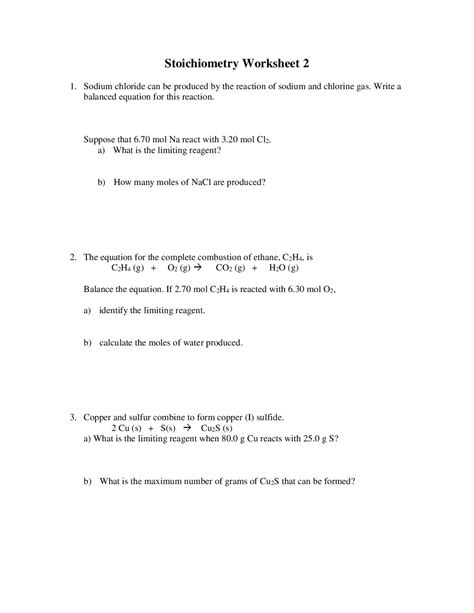 Stoichiometry Practice Worksheet 2 Answers Try this sheet
