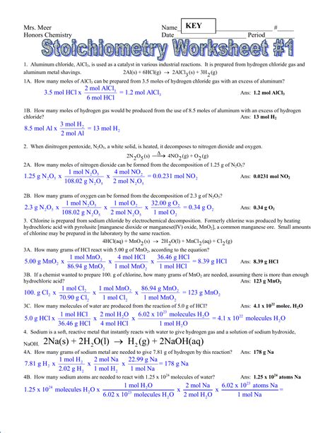 Stoichiometry Problems Worksheet Answers Educational Worksheet