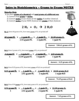 Stoichiometry Worksheet 3 Gram To Gram Calculations Answers