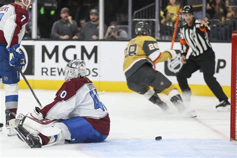 Stone has 4-point night and Hill gets shutout in Golden Knights’ 7-0 romp over Avalanche