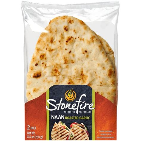 Stonefire naan bread. Description. A perfect alternative to sandwich bread. Create easy breakfast sandwiches, lunch sandwiches, open face sandwiches, small pizzas and small appetizers with these delightful Naan Rounds. Soft, fluffy and delicious. Stonefire® Naan Rounds are made with high quality ingredients like fresh buttermilk & ghee (clarified butter). 