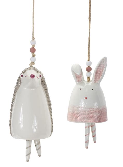 Stoneware bunny /hedgehog bell (ensemble de 4) - labaie.com