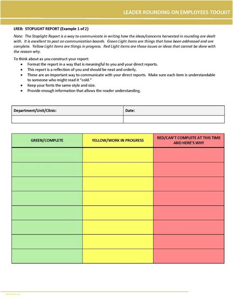 Stop Light Reporting Template