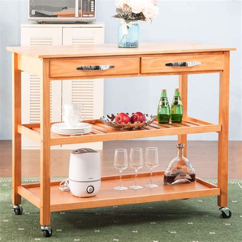 Store Kitchen Cart on 4 Wheels with 2 Drawers and 3 Open