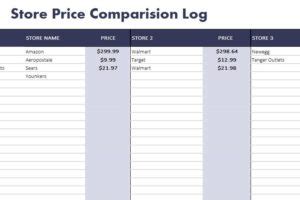 Store Price Comparison Log My Excel Templates