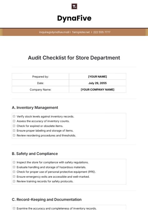 Store audit checklist template. .  ...