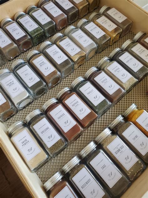 Storing spices. DecoBros Spice Bottles with Label Set - Best for Small Kitchen. Highlighted Features. Comes with round glass spice bottles and includes 48 labels to use on the jars. Bottles are sleek and small with measurements of 1 ¾ x 3 ¾ inches for secure storage. 