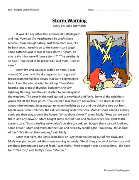 Storm Reading Comprehension Worksheet Have Fun Teaching Reading