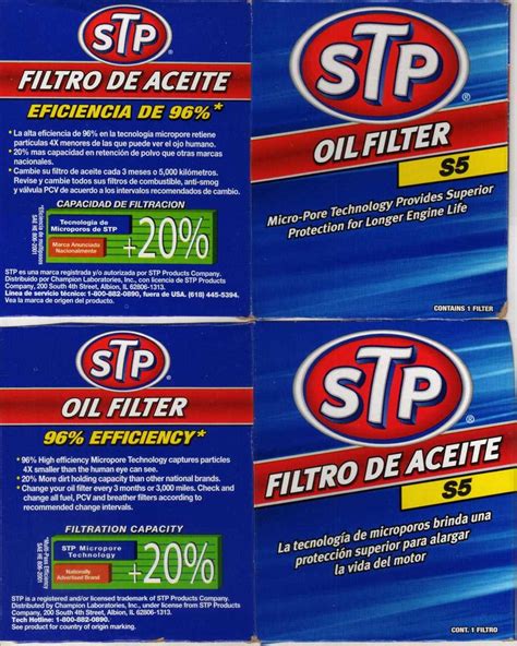 Stp oil filters lookup. PUROLATOR PureONE PL34631. QUAKER STATE QS5. SHELL SH38. TEXACO T-38. VALVOLINE VO56. WARNER WPH1218. WIX 51060. WIX 51620. STP S5 Engine Oil Filter cross reference - find alternative filters compatible with the STP S5. 