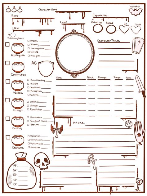 Strahd character sheet. (Strahd Von Zorovich is a vampire) I started this campaign as a clean cut knight in beautiful bronze copper armor on a mission to find her lost fiancé. Since then, I have had to cut holes in my copper armor so that my disgusting skeleton bat-like wings, I acquired, could poke out. I have horns sprouting out of my forehead. 