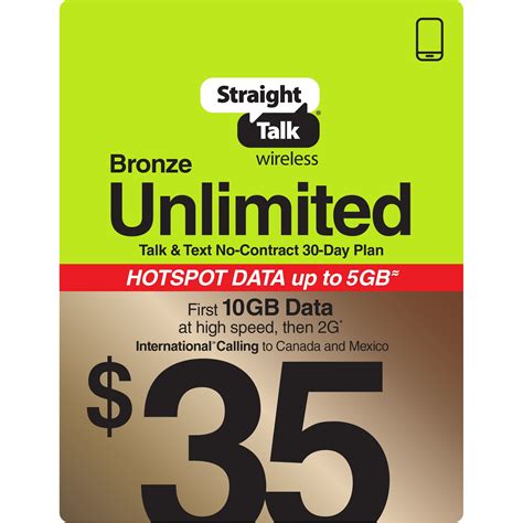 Straight talk minutes. yes. $34/mo with Auto-Refill$34/mo with Auto-Refill. 10GB 10GB. Unlimited talk and text. First 10 GB data at high speed, then 2G * see star below for more information. International calls to Canada & Mexico. Select Plan. Includes 15 GB of Hotspot data & 100 GB Cloud storage. 