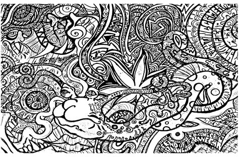 Strange creature and wacky objects Psychedelic Adult Coloring Pages