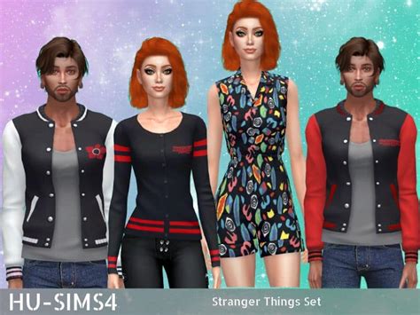 Created for: The Sims 4. This is a Set with 3 Creations - Click here to show all. Stranger Things Set. Includes: - Cosplay Eleven Jumpsuit (ECO LIFESTYLE) - Upside Down Varsity Jacket. - Demogorgon Cardigan. - Standalone item. - Tested in-game.. Stranger creations sims 4