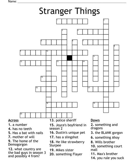 The Crossword Solver found 30 answers to "stranger things actor", 6 letters crossword clue. The Crossword Solver finds answers to classic crosswords and cryptic crossword puzzles. Enter the length or pattern for better results. Click the answer to find similar crossword clues . Enter a Crossword Clue. A clue is required.. 