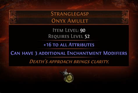 Stranglegrasp. Uncorrupted Stranglegrasp ~35ex per attempt. It's like 1/200 to hit 40+ life and 30+ Multi on the brick (1/4) I understand that Stranglegrasp has the potential to be good, this specific one is ass. 