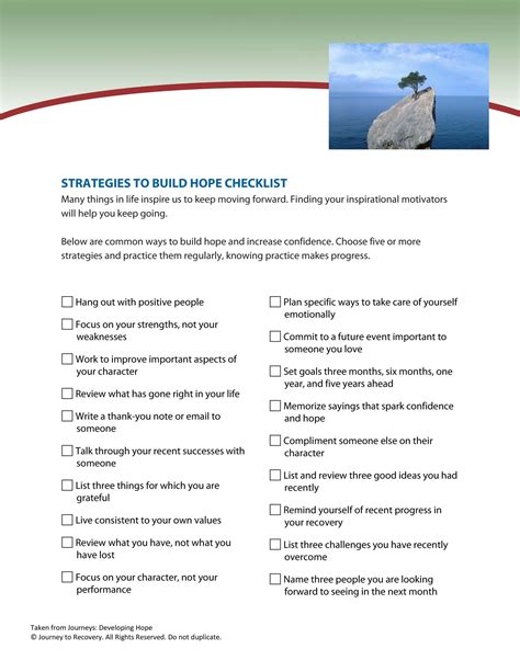 Strategies To Build Hope Checklist Journey To Recovery