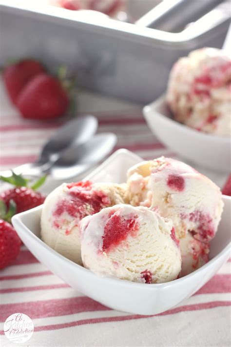 Strawberry cheesecake ice cream. Step 1. In a large, microwave-safe bowl, microwave the cream cheese for 15 seconds. Ad d the sugar and the vanilla, using a whisk, combine the ingredients for 2 minutes or until the mixture resembles frosting.. Step 2. Slowly add the cream, sour cream, milk, and salt.Mix until smooth and well combined.. Step 3. Pour the … 
